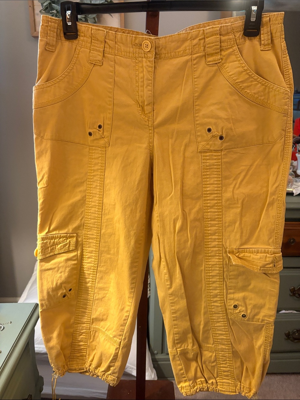 Women's Mustard Cargo Capris - Lightweight Utility Style